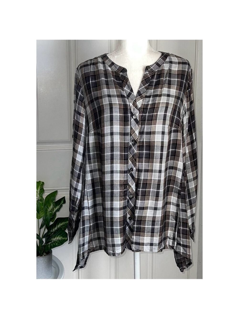 Women's Workshop Republic Clothing Plaid Shirt 1X Black White